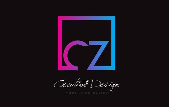 CZ Square Frame Letter Logo Design with Purple Blue Colors. vector