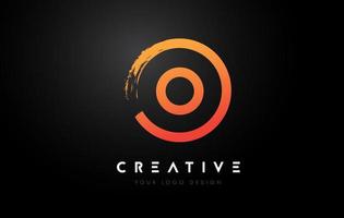 Orange O Circular Letter Logo with Circle Brush Design and Black Background. vector