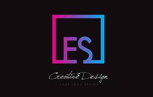 ES Square Frame Letter Logo Design with Purple Blue Colors. vector