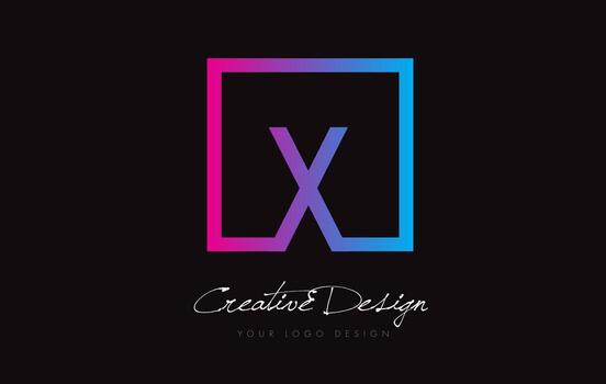 X Square Frame Letter Logo Design with Purple Blue Colors. vector