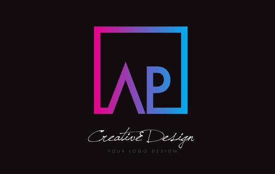 AP Square Frame Letter Logo Design with Purple Blue Colors. vector