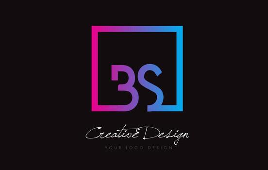 BS Square Frame Letter Logo Design with Purple Blue Colors. vector
