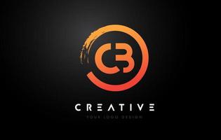 Orange CB Circular Letter Logo with Circle Brush Design and Black Background. vector