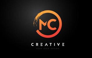 Orange MC Circular Letter Logo with Circle Brush Design and Black Background. vector