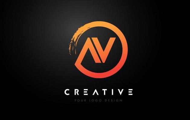 Orange AV Circular Letter Logo with Circle Brush Design and Black Background.