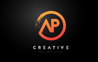 Orange AP Circular Letter Logo with Circle Brush Design and Black Background. vector