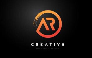 Orange AR Circular Letter Logo with Circle Brush Design and Black Background. vector