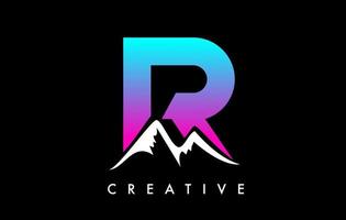 R Letter Mountain Logo. Letter R with Mountain Peaks Shape Vector Illustration