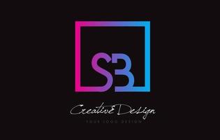 Diseño de logotipo de letra de marco cuadrado sb con colores azul púrpura. vector