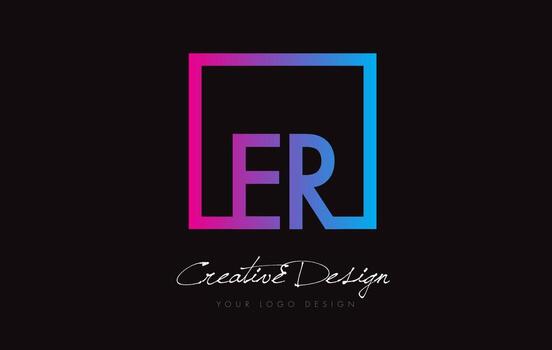 ER Square Frame Letter Logo Design with Purple Blue Colors. vector