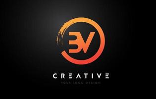 Orange BV Circular Letter Logo with Circle Brush Design and Black Background. vector