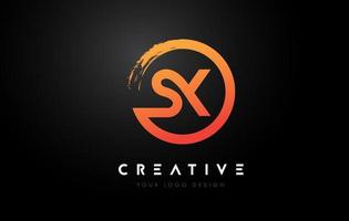 Orange SX Circular Letter Logo with Circle Brush Design and Black Background. vector