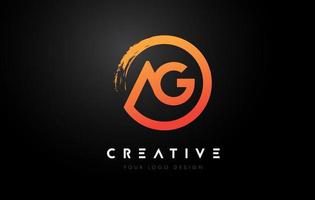 Orange AG Circular Letter Logo with Circle Brush Design and Black Background. vector