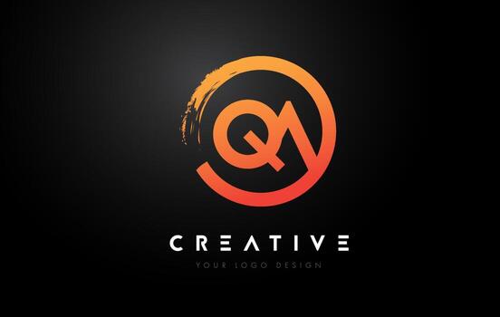Orange QA Circular Letter Logo with Circle Brush Design and Black Background. vector