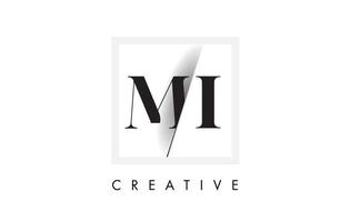 MI Serif Letter Logo Design with Creative Intersected Cut. vector