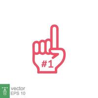 Number 1 foam glove icon. Simple outline style. Fan logo hand with finger up. Thin line vector illustration isolated on white background. EPS 10.