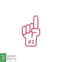 Number 1 foam glove icon. Simple outline style. Fan logo hand with finger up. Thin line vector illustration isolated on white background. EPS 10.