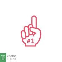 Number 1 foam glove icon. Simple outline style. Fan logo hand with finger up. Thin line vector illustration isolated on white background. EPS 10.