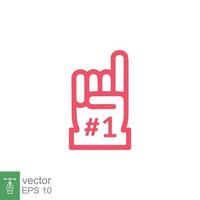 Number 1 foam glove icon. Simple outline style. Fan logo hand with finger up. Thin line vector illustration isolated on white background. EPS 10.