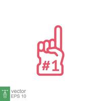 Number 1 foam glove icon. Simple outline style. Fan logo hand with finger up. Thin line vector illustration isolated on white background. EPS 10.