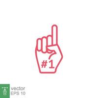 Number 1 foam glove icon. Simple outline style. Fan logo hand with finger up. Thin line vector illustration isolated on white background. EPS 10.