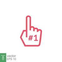 Number 1 foam glove icon. Simple outline style. Fan logo hand with finger up. Thin line vector illustration isolated on white background. EPS 10.