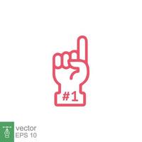 Number 1 foam glove icon. Simple outline style. Fan logo hand with finger up. Thin line vector illustration isolated on white background. EPS 10.