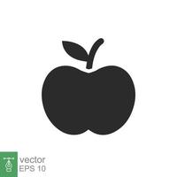 icono de manzana estilo sólido simple. fruta con símbolo de hoja. ilustración de vector de glifo aislado sobre fondo blanco. eps 10.