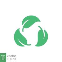 Biodegradable recyclable plastic free package icon. Vector bio recyclable degradable label logo template. Three green leafs isolated on white background. EPS 10.