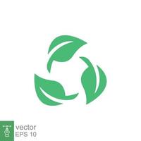 Biodegradable recyclable plastic free package icon. Vector bio recyclable degradable label logo template. Three green leafs isolated on white background. EPS 10.