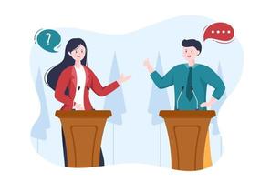 Politician Cartoon Hand Drawn Illustration with Election and Democratic Governance Ideas Participate in Political Debates in Front of Audience vector