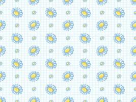 Flower cartoon character seamless pattern on blue background. Pixel style vector