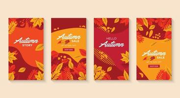 conjunto de plantillas de historias de redes sociales de otoño. coloridas pancartas con ilustraciones otoñales. colección de fondo con lugar para texto. vector