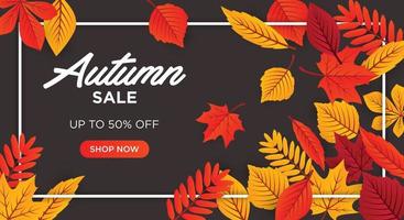 diseño de fondo de venta de otoño decorar con hojas para venta de compras o póster promocional y folleto de marco o banner web. vector