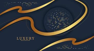 Abstract curve overlapping on dark blue background with glitter and golden lines glowing dots golden combinations. Luxury and elegant design. vector