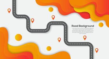 Road trip and Journey route. Winding Road on a colorful orange background with Pin Pointer. vector