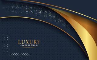 Abstract curve overlapping on dark blue background with glitter and golden lines glowing dots golden combinations. Luxury and elegant design. vector