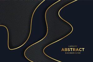 Abstract curve overlapping on dark blue background with glitter and golden lines glowing dots golden combinations. Luxury and elegant design. vector