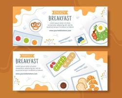 Breakfasts Horizontal Banner Template Flat Cartoon Background Vector Illustration