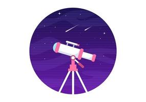 Astronomy Cartoon Illustration with Telescope for Watching Starry Sky, Galaxy and Planets in Outer Space in Flat Hand Drawn Style vector