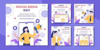 Social Media Day Social Media Post Template Flat Cartoon Background Vector Illustration