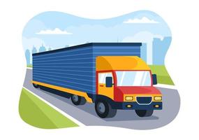 Trucking Transportation Cartoon Illustration with Cargo Delivery Services or Cardboard Box Sent to the Consumer in Flat Style Design vector