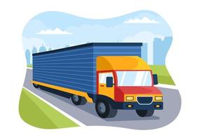 Trucking Transportation Cartoon Illustration with Cargo Delivery Services or Cardboard Box Sent to the Consumer in Flat Style Design vector