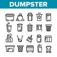 Dumpster, Garbage Container Thin Line Icons Set vector