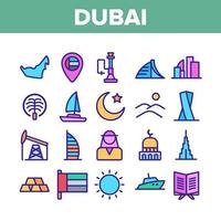 Dubai Collection Traditional Icons Set Vector