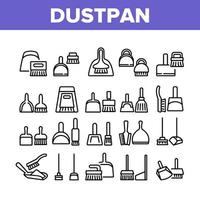 Dustpan And Brush Tool Collection Icons Set Vector