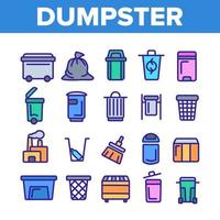 Dumpster, Garbage Container Thin Line Icons Set vector