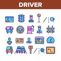 conjunto de iconos de elementos de coche de colección de conductor vector