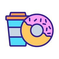 donut medio acristalado con ilustración de contorno de vector de icono de café