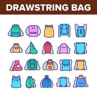 Drawstring Bag Travel Accessory Icons Set Vector